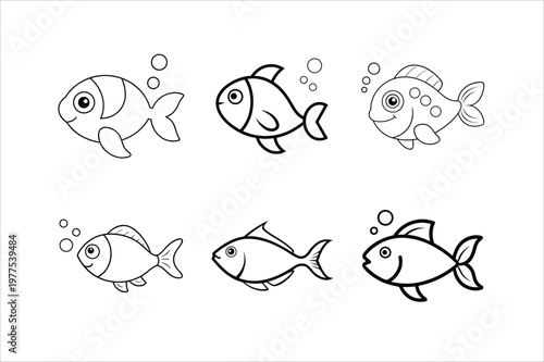  Simple fish color page vector illustration