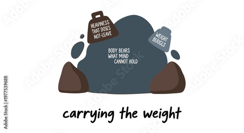 Mental health, emotional burden, weight on mind, carrying the weight, psychology vector