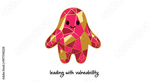 Geometric bear, pink gold polygonal, vulnerability concept, business illustration