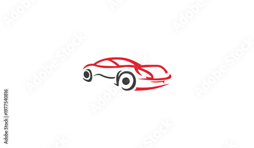 A sleek red sports car speeding across a clean white background