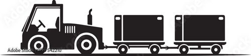 Forklift, industrial tractor, cargo trailer, logistics vector icon