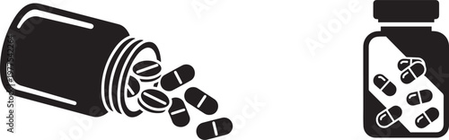 Pill bottle spilling capsules with a second container of pills