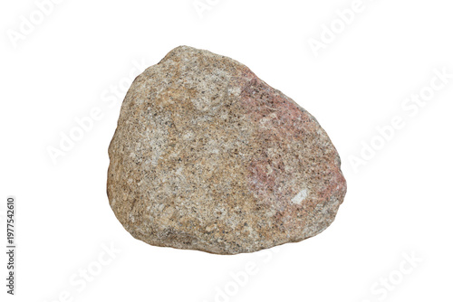 Granite isolated on white background. A coarse-grained igneous rock with large mineral crystals that are clearly visible to the naked eye.