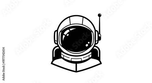 Astronaut Helmet Icon Black and White Minimalist Design.