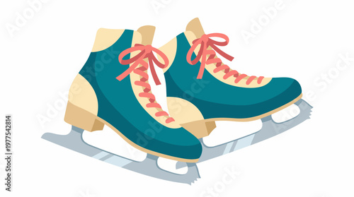 A beautifully designed pair of ice skates featuring vibrant colors and elegant laces, ideal for skating enthusiasts and providing a striking visual for winter sports.