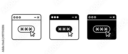 Browser Password Security Vector Icon Set. Protection Authentication Lock Symbol