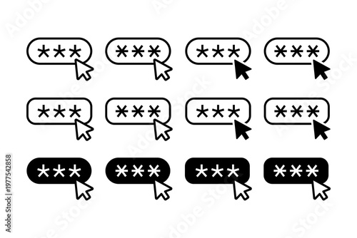 Password Security Vector Icon Set. Protection Authentication Lock Symbol