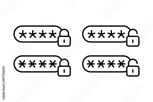 Password Security Vector Icon Set. Protection Authentication Lock Symbol