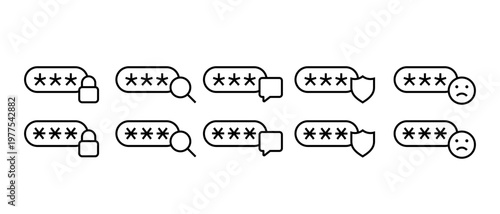 Password Security Vector Icon Set. Protection Authentication Lock Symbol