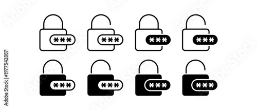 Password Security Vector Icon Set. Protection Authentication Lock Symbol
