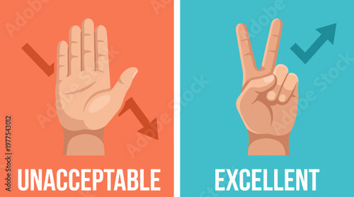 A graphic comparing two hand symbols: one represents unacceptable feedback, while the other conveys an excellent response. A visual guide to effective communication in everyday life.