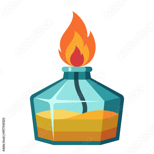 A vibrant lantern with a flickering flame, symbolizing warmth and light, set against a clean background. Ideal for themes of safety, comfort, and outdoor adventures.