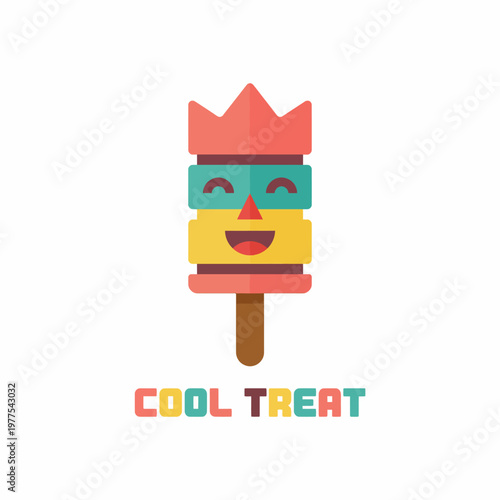 A cheerful popsicle with a crown and happy face, representing a delightful summer treat. Perfect for children and those yearning for a taste of joy and creativity.
