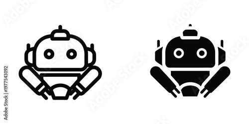 Contrasting robotic figures in minimalist black and white line art styles