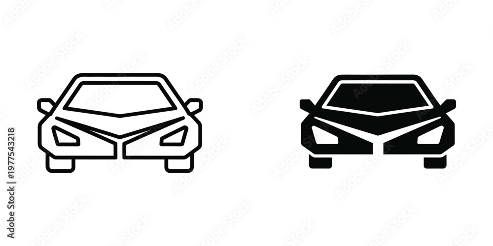 Obraz premium Two stylized icons of a car with different color schemes and damage