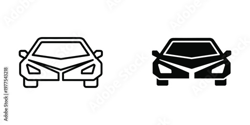 Two stylized icons of a car with different color schemes and damage
