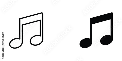Two contrasting musical note icons with different styles and fills