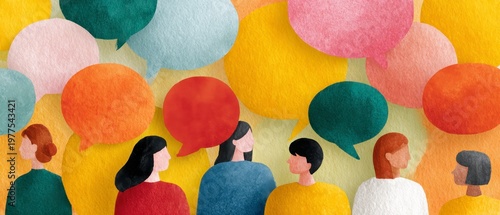 Diverse Group Of People Communicating With Colorful Speech Bubbles Background