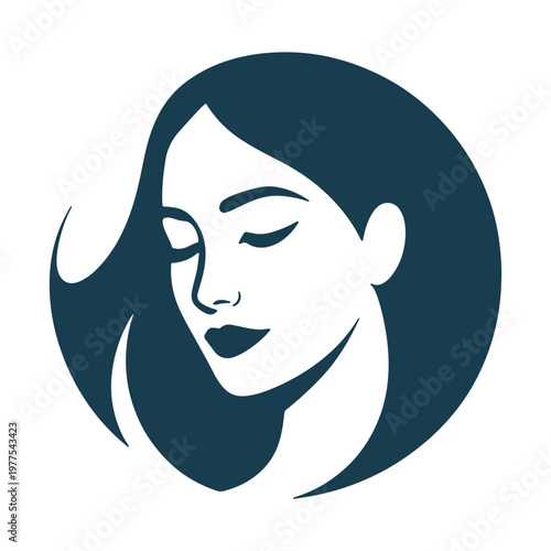 Elegant silhouette portrait with flowing hair and closed eyes in dark green