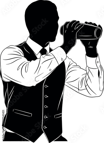 Vintage illustration of a man with binoculars observing the distance in a classic style