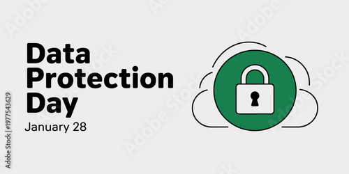 Data Protection Day graphic illustration with a secure lock inside a green circle and text