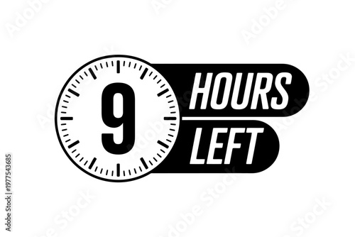 A clock graphic displaying nine hours remaining in a sale or countdown event