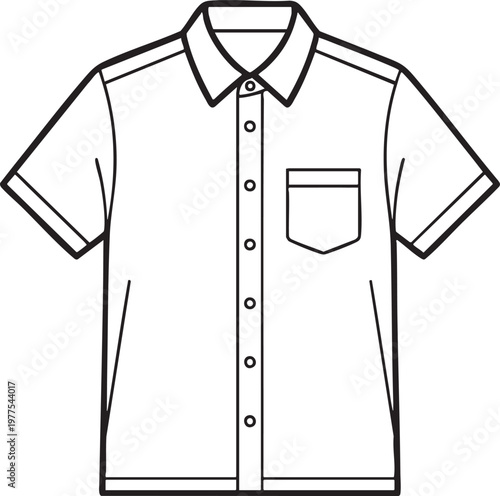 Detailed illustration of a short sleeved button down shirt with collar and pocket