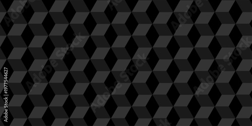 Abstract square dark black cubic square shape backdrop texture. cube geometric wall and floor vector diamond hexagon triangle wallpaper background.