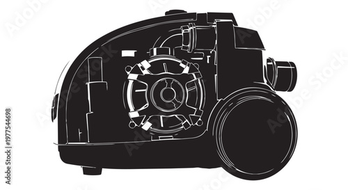 Black vacuum cleaner, vector illustration, appliance silhouette, cleaning tool