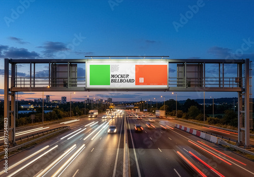 Night Highway Road Gate Billboard Mockup