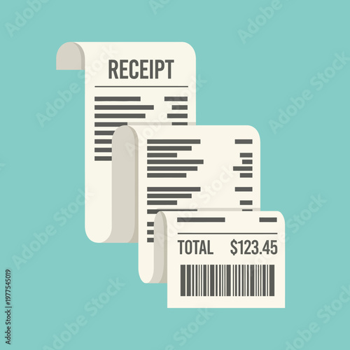 A clean and minimalist receipt design showcasing transaction details, emphasizing simplicity in purchase documentation, modern consumerism, and efficient organization.