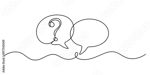 Minimalist One Line Drawing of Speech Bubbles with Question Mark