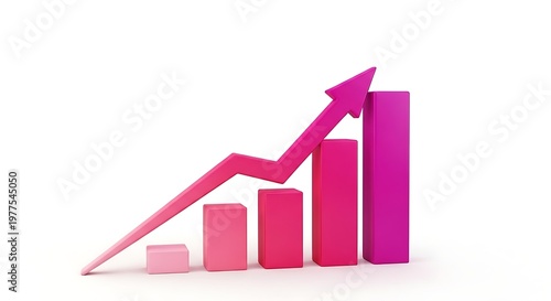 Pink bar graph with arrow showing business growth presentation chart