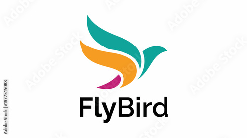 An elegant and colorful logo representing the FlyBird brand, featuring a stylized bird in flight, symbolizing freedom and creativity in a unique visual identity.