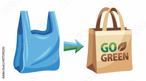 A visual representation of converting plastic bags to eco-friendly shopping bags, highlighting sustainability and environmental consciousness in consumer behaviors.
