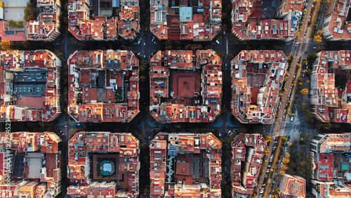 Aerial view of Barcelona eixample district aerial grid urban planning