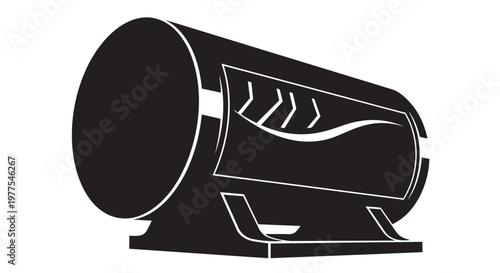 Black space heater icon, electric heater symbol, heating radiator illustration, warm air blower graphic