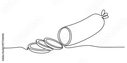 Continuous Line Drawing of Sliced Salami Sausage