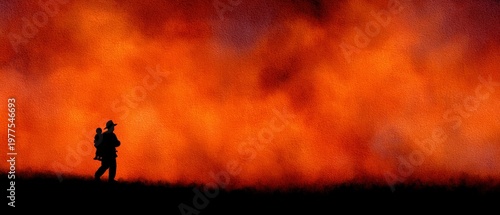 Silhouette of Person Carrying Child With an Orange Haze Background