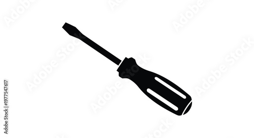 A black silhouette of a flathead screwdriver against a white background