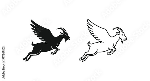 Mythical Goat Wings Creatures Art Design Vector