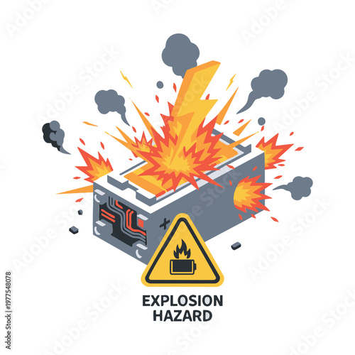 Electrical arc flash battery explosion hazard concept.