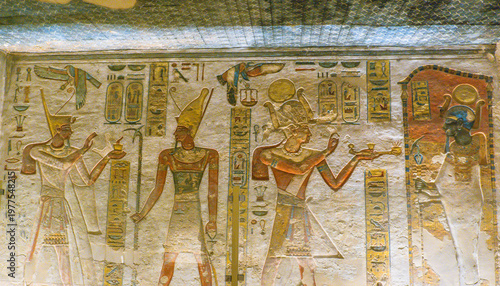 Hieroglyphs on walls of the Tomb of Ramesses III, KV11 in Egyptin the Valley of Kings in Luxor