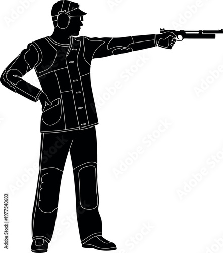 Silhouette of a marksman a vintage style illustration of a shooter aiming with a pistol