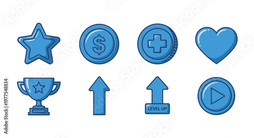 Blue icons for success, finance, and health on white background for business concepts