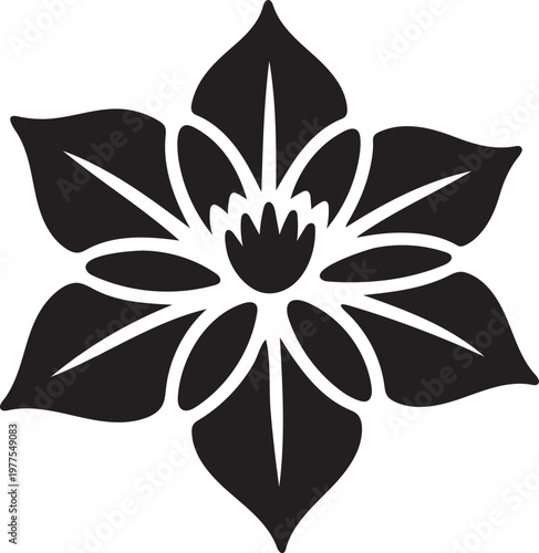 Elegant clematis vector silhouette, simple black floral icon for modern design projects.