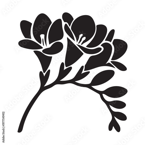 Elegant freesia vector silhouette, simple black floral icon for modern design projects.