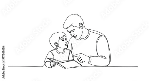 Father and Son Reading Book Together Indoors For Family Bonding Concepts
