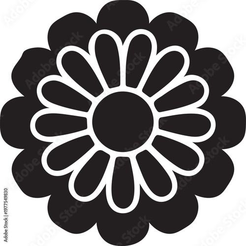 Clean zinnia flower silhouette vector icon, simple style, elegant floral design for graphics resource. 