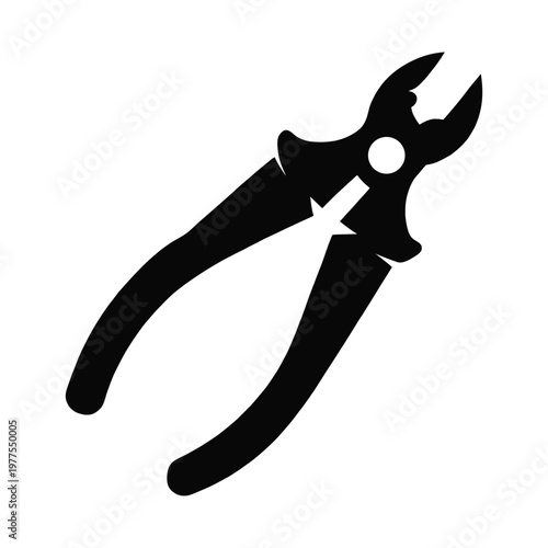 Black silhouette of a pair of pliers or wire cutters isolated on a white background. Vector
